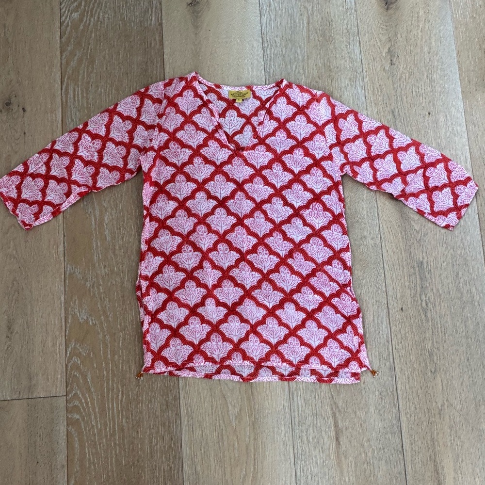 Roberta Roller Rabbit Jemina Kurta tunic coverup Girls size 4 in red and white.